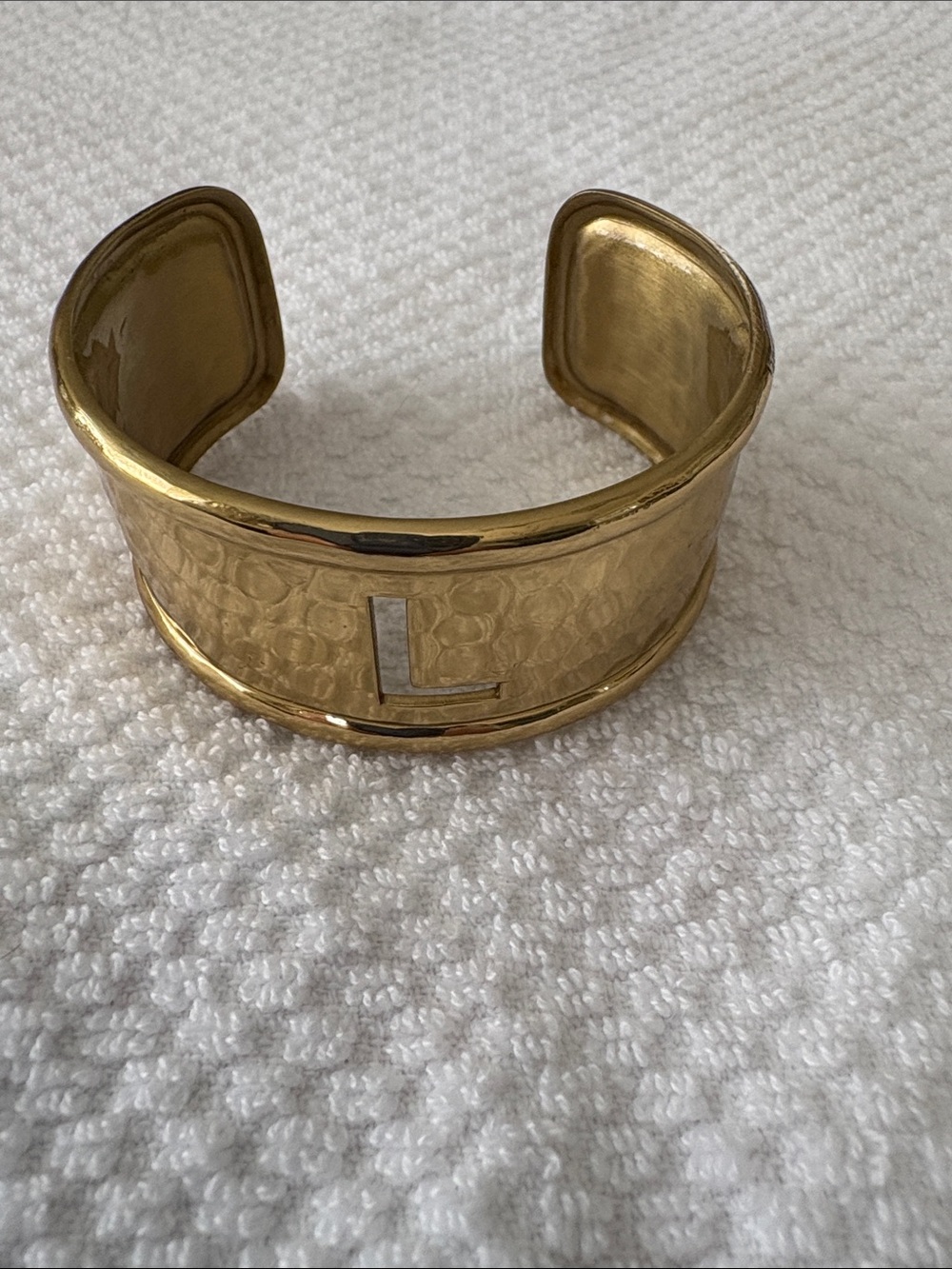 Hammered Brass Cuff Bracelet with 'L' initial cut out